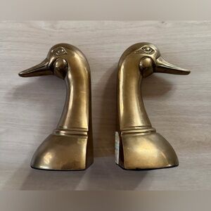 VTG Brass Bookends Mallard Duck Head Pair  Mid Century Brass Decor Heavy  MCM